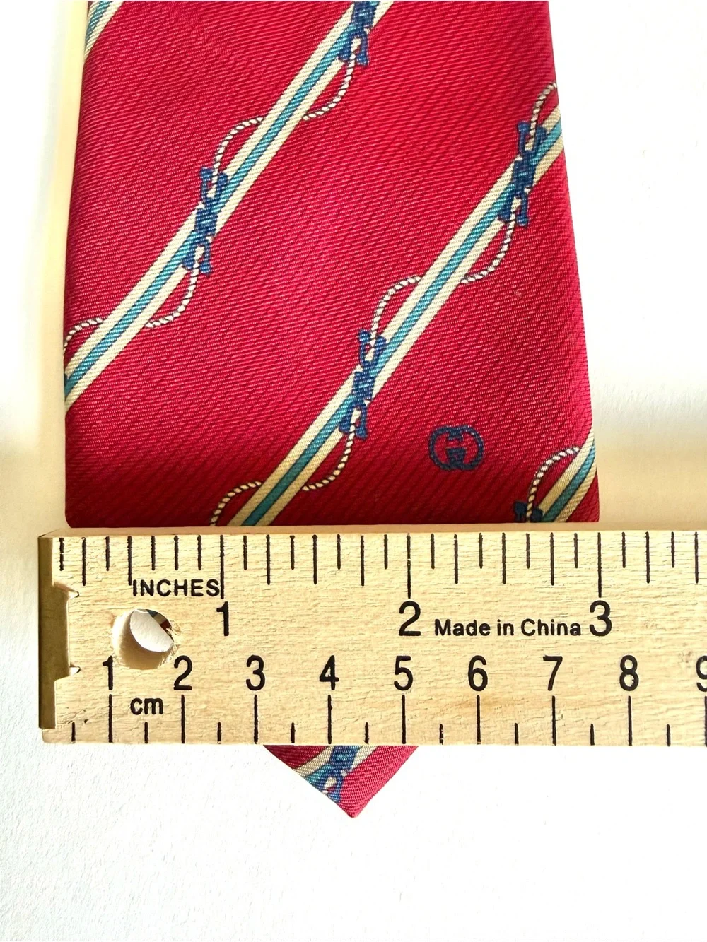 GUCCI Vintage Silk Tie Red Diagonal Stripe Nautical Rope Interlocking GG 80s